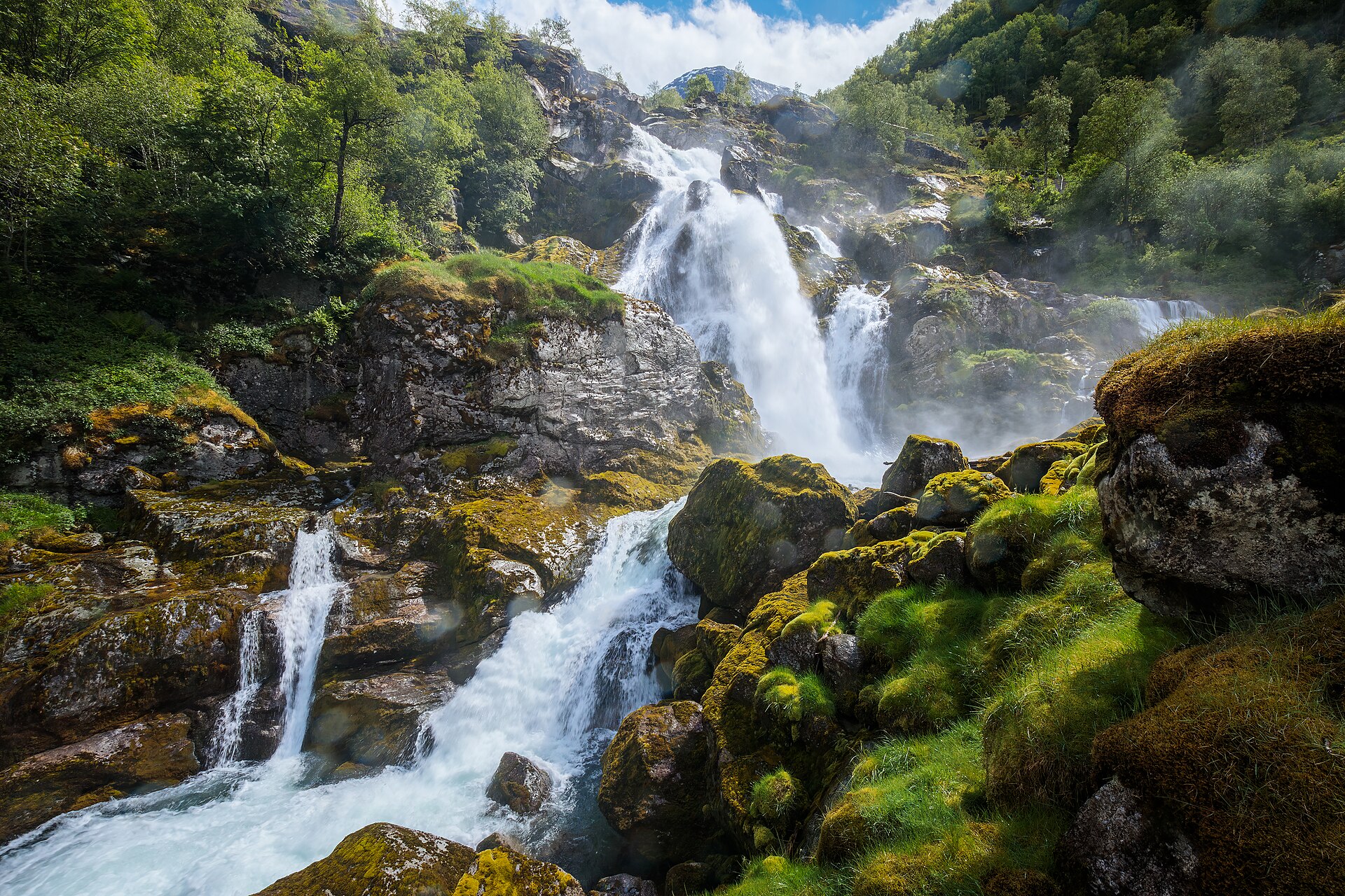 Kleivafossen waterfall in Briksdalen on the walking approach toward Briksdal Glacier